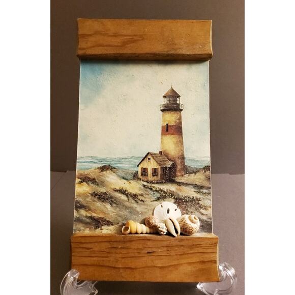 Sherry Masters Lighthouse print with real shells accents - Picture 2 of 3